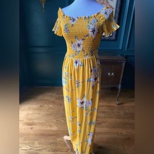 Sienna Sky - Yellow (flared leg) Floral Print Jumpsuit - Size L (NWT)